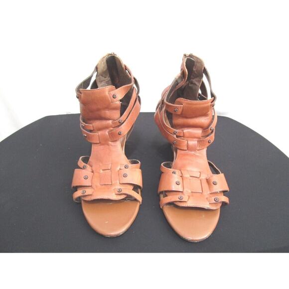 Santana Ginseng Eton Brown Leather Gladiator Wedge High Heels Sandals Women 9M - Picture 2 of 12